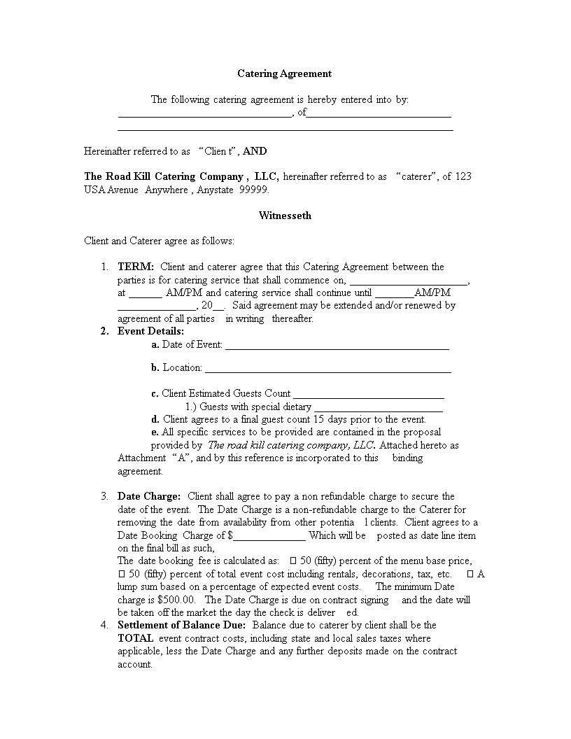 Catering Contract Template | Templates At Pertaining To Catering Contract Template Word