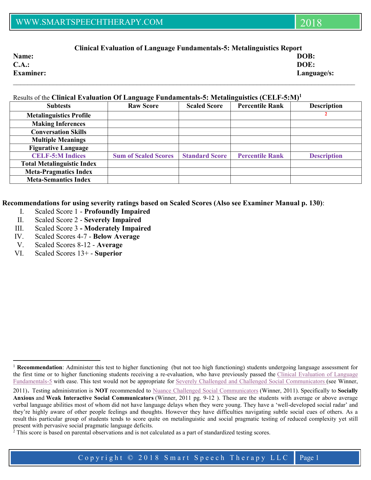Celf 5 Report Template In Speech And Language Report Template