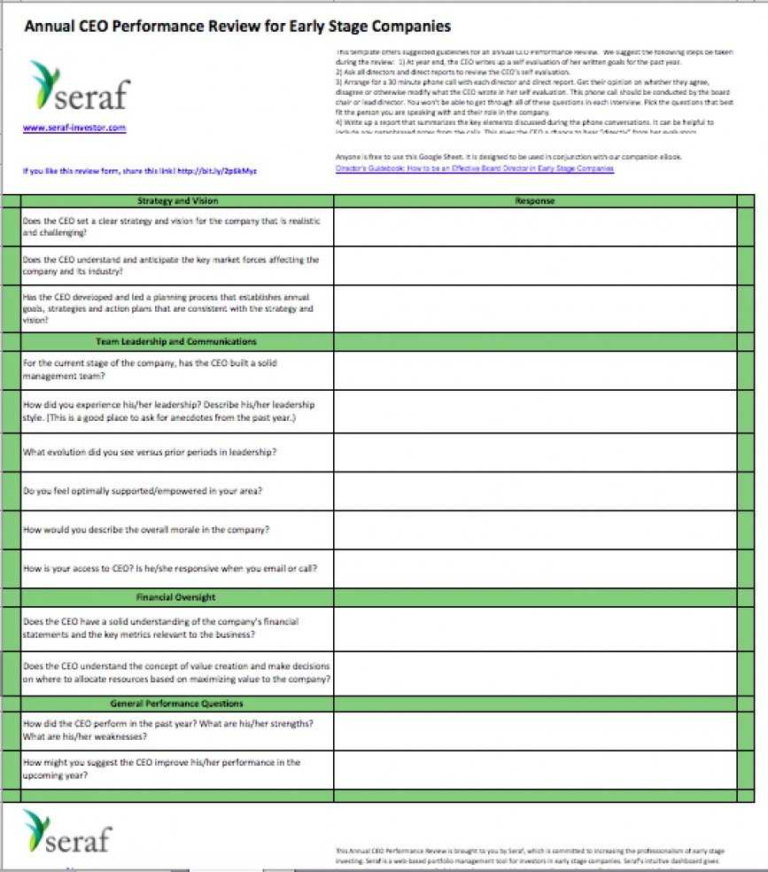 Ceo Performance Review Template – Eloquens For Annual Review Report Template
