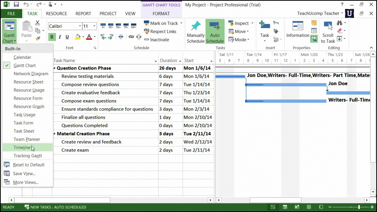 Changing Views In Microsoft Project 2013:2010  Tutorial Intended For Ms Project 2013 Report Templates