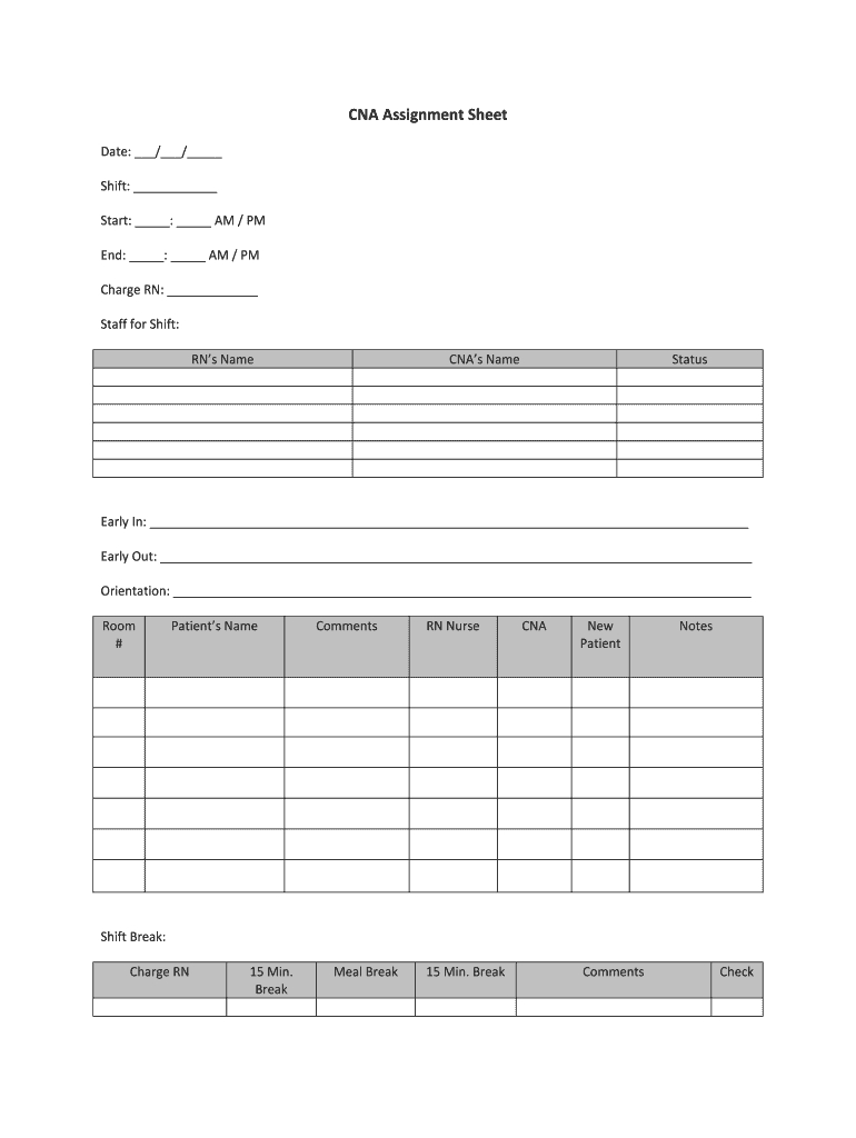 Cna Assignment Sheet – Fill Online, Printable, Fillable Intended For Nursing Assistant Report Sheet Templates