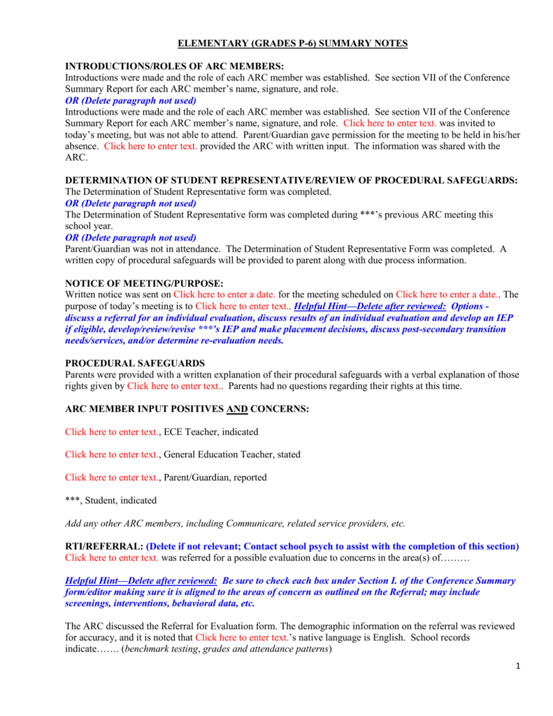 Conference Summary Template P – 6Th Grades With Conference Summary Report Template