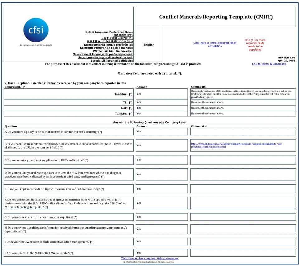 Conflict Minerals Reporting Template (Cmrt) - Pdf Free Download Intended For Conflict Minerals Reporting Template