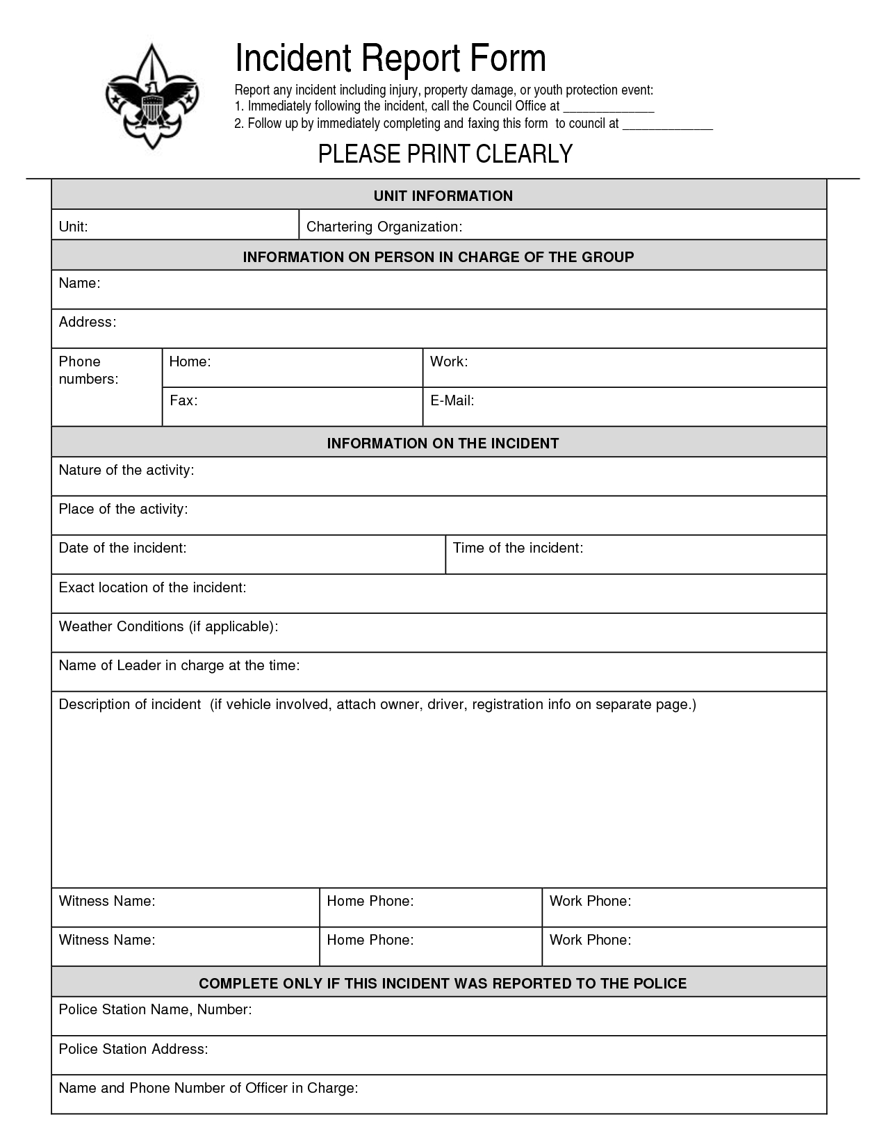 Construction Accident Report Form Sample Work Incident Intended For Vehicle Accident Report Form Template
