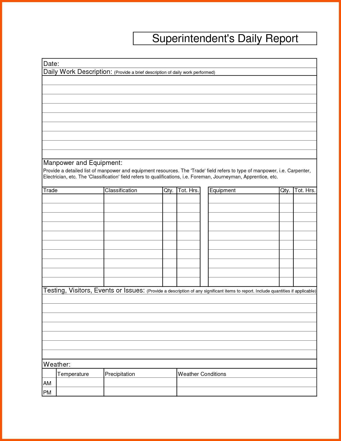 Construction Daily Report Template Examples Best Free Throughout Daily Reports Construction Templates