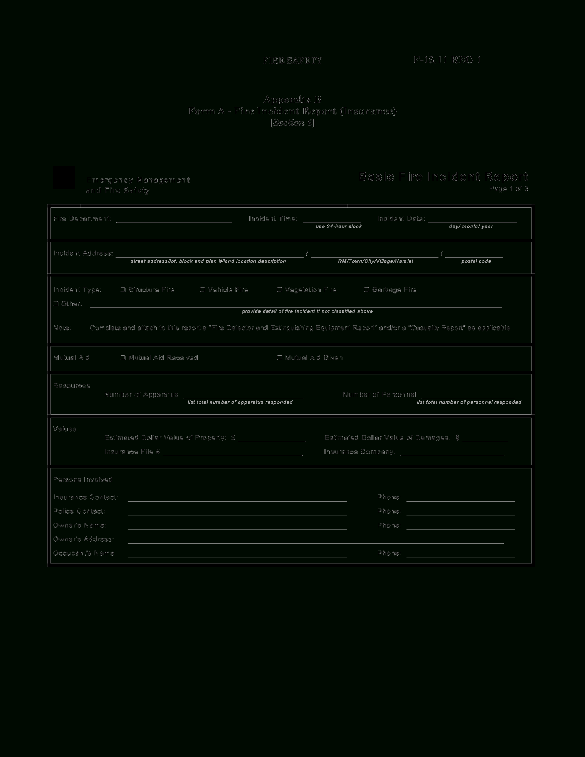 Construction Fire Incident Report | Templates At With Regard To Sample Fire Investigation Report Template