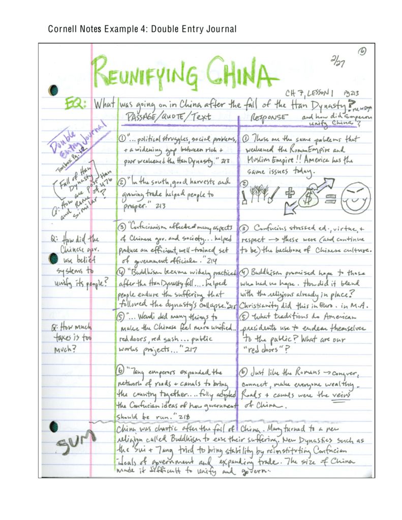 Cornell Notes Example 4: Double Entry Journal Intended For Double Entry Journal Template For Word
