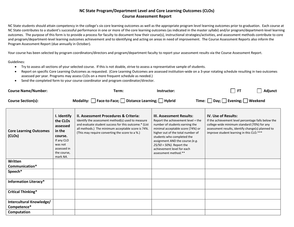 Course Assessment Report Template Intended For State Report Template