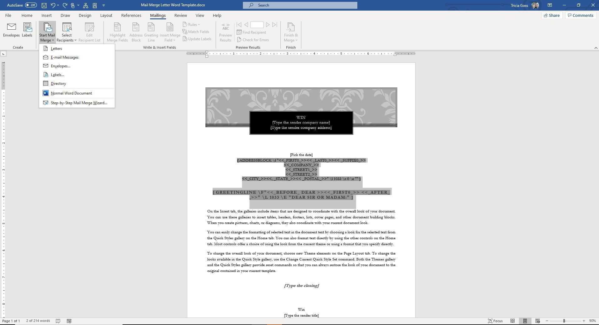 Creating Mail Merge Letters In Word 2007 And Later With How To Create A Mail Merge Template In Word 2010