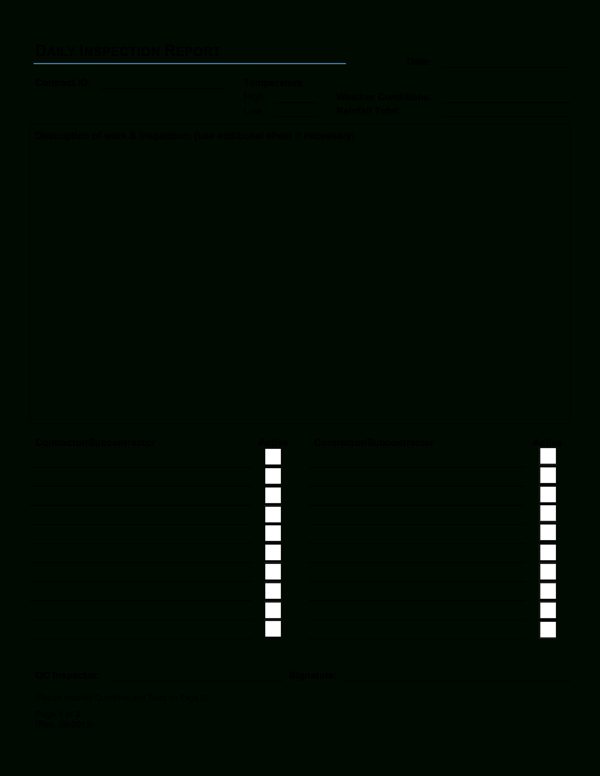 Daily Inspection Report | Templates At Allbusinesstemplates Regarding Daily Inspection Report Template