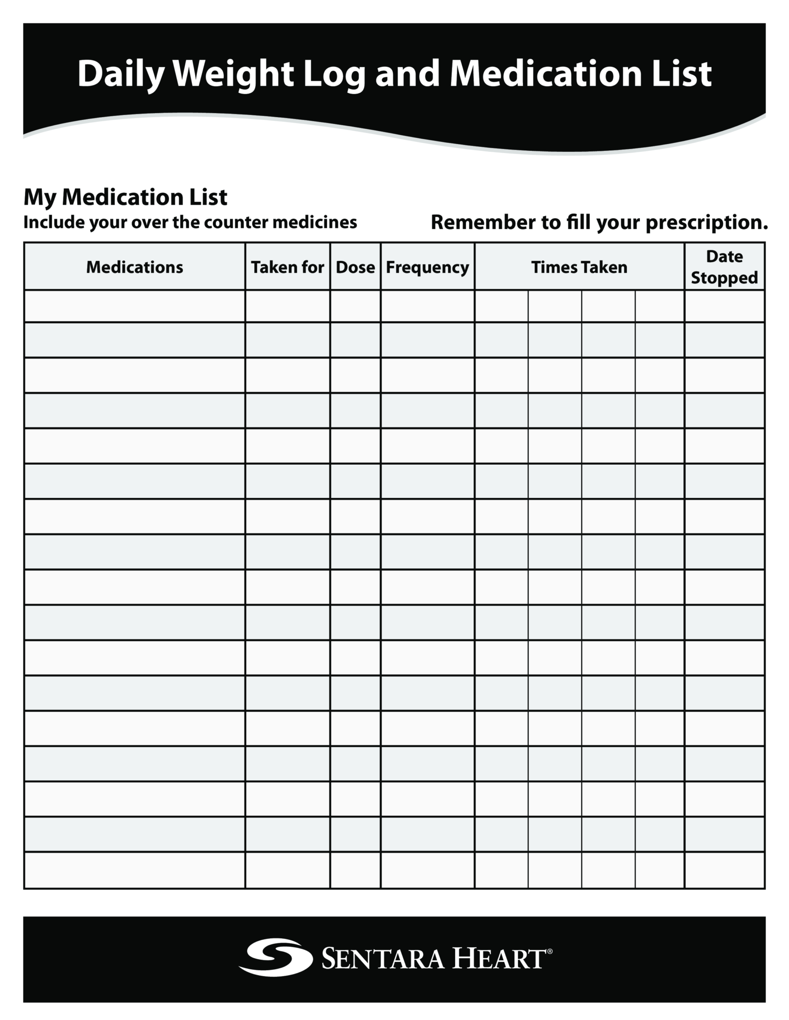 Printable Medication Medication List Template