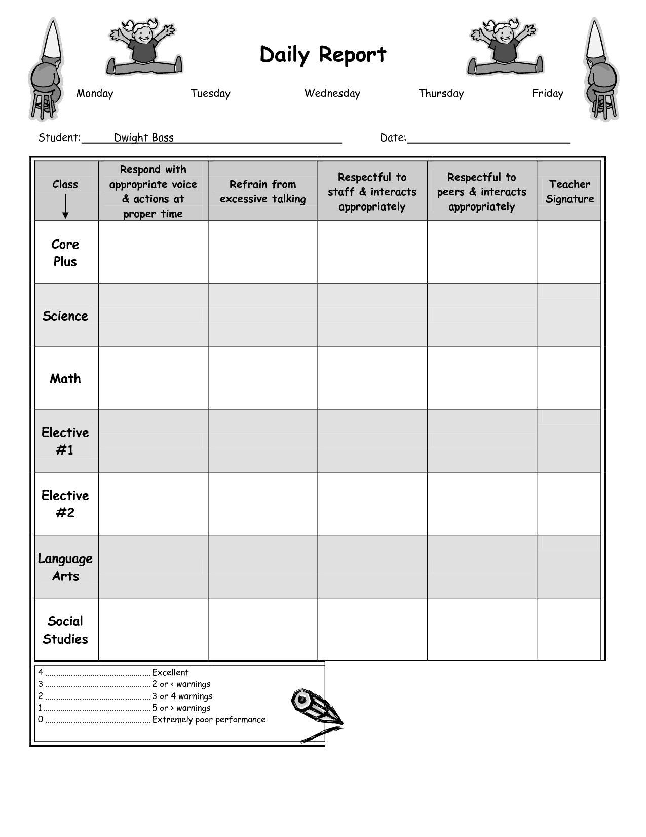 Daily Report Card Template For Adhd ] - Daily Behavior With Daily Report Card Template For Adhd