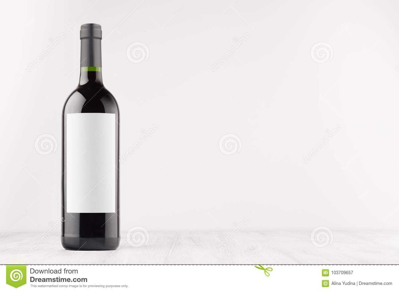 Dark Wine Bottle With Blank White Label On White Wooden For Blank Wine Label Template