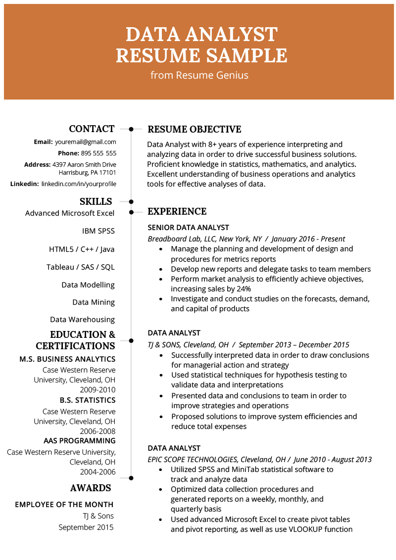 Data Analyst Resume Example & Writing Guide | Resume Genius Inside Analytical Report Template