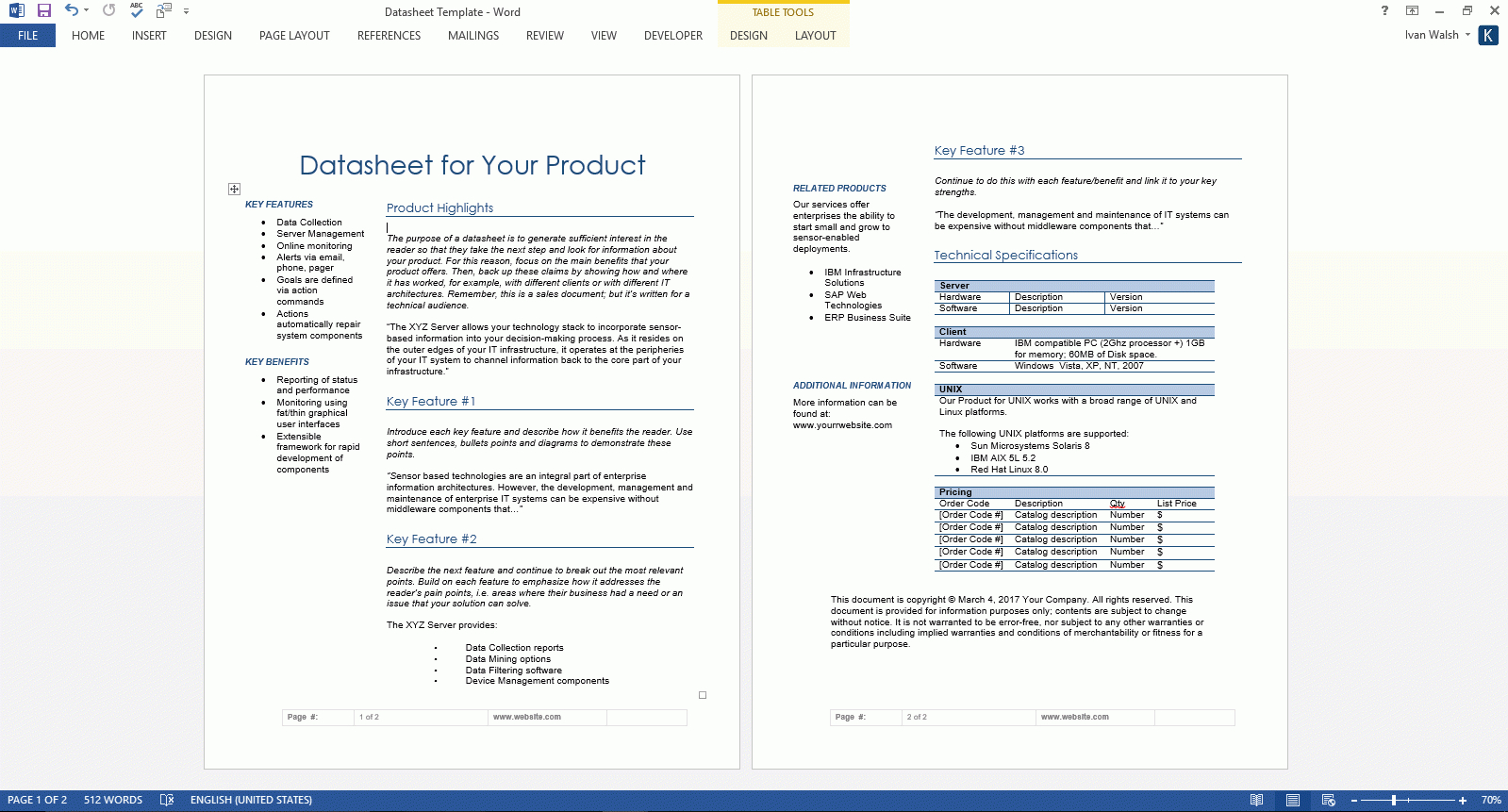 Datasheet Template (Ms Office) In Datasheet Template Word