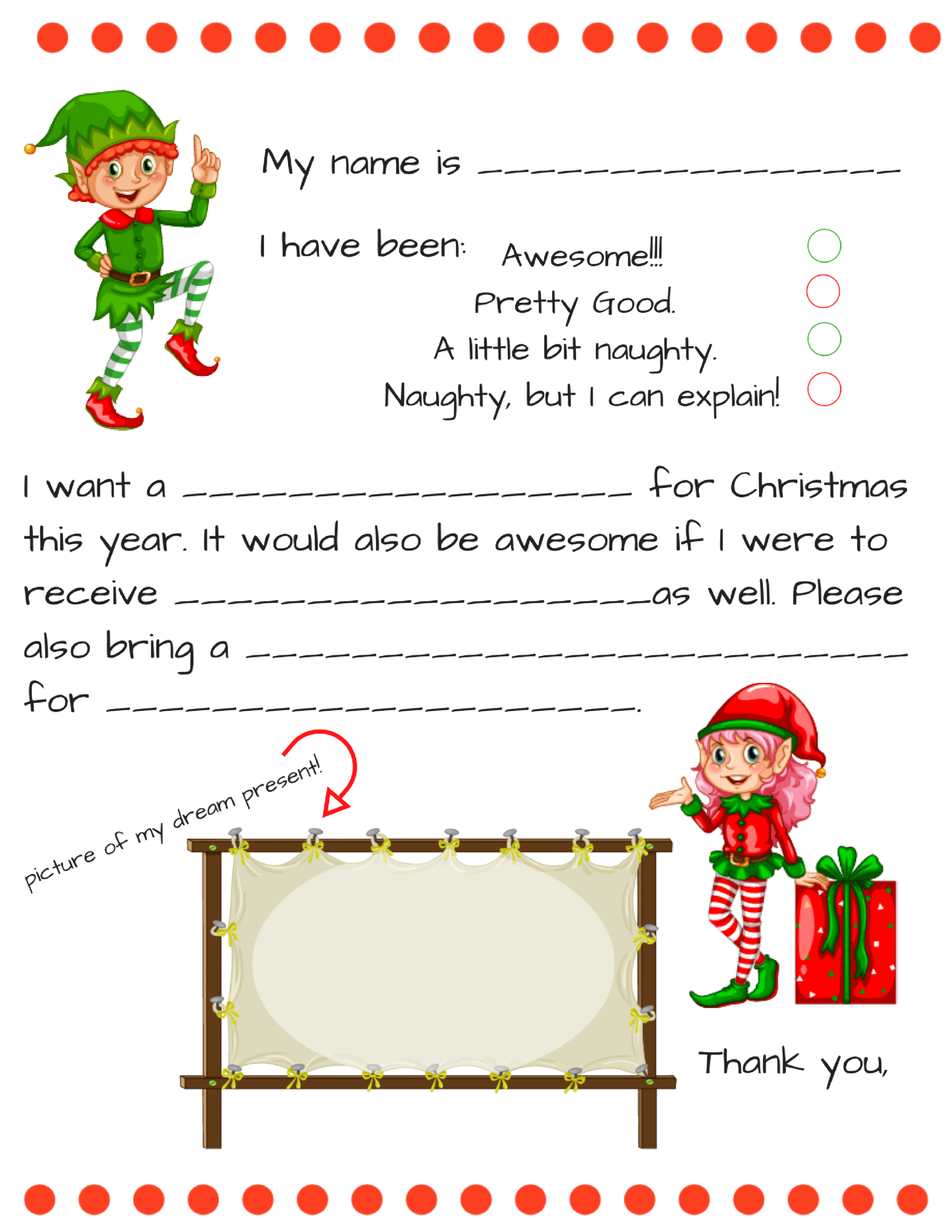 Dear Santa Fill In Letter Template – Pertaining To Blank Letter Writing Template For Kids