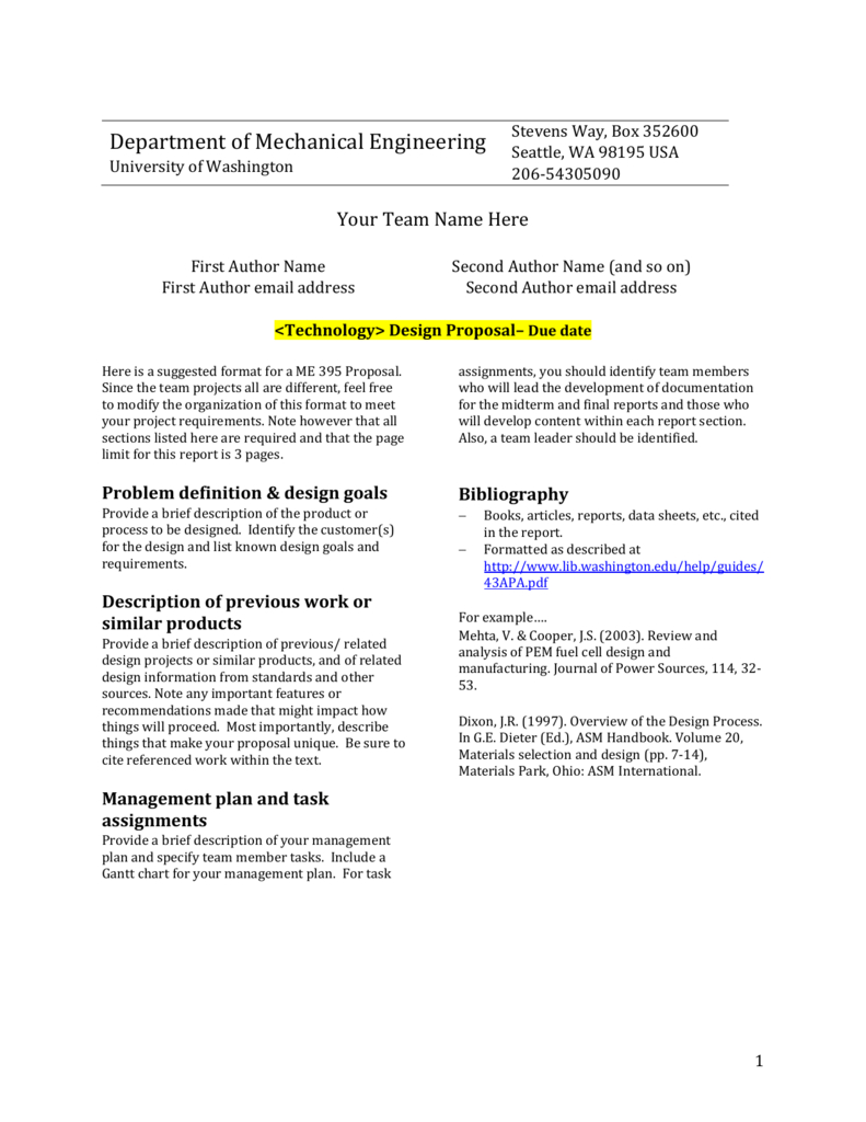 Design Report Template – University Of Washington Intended For Project Analysis Report Template