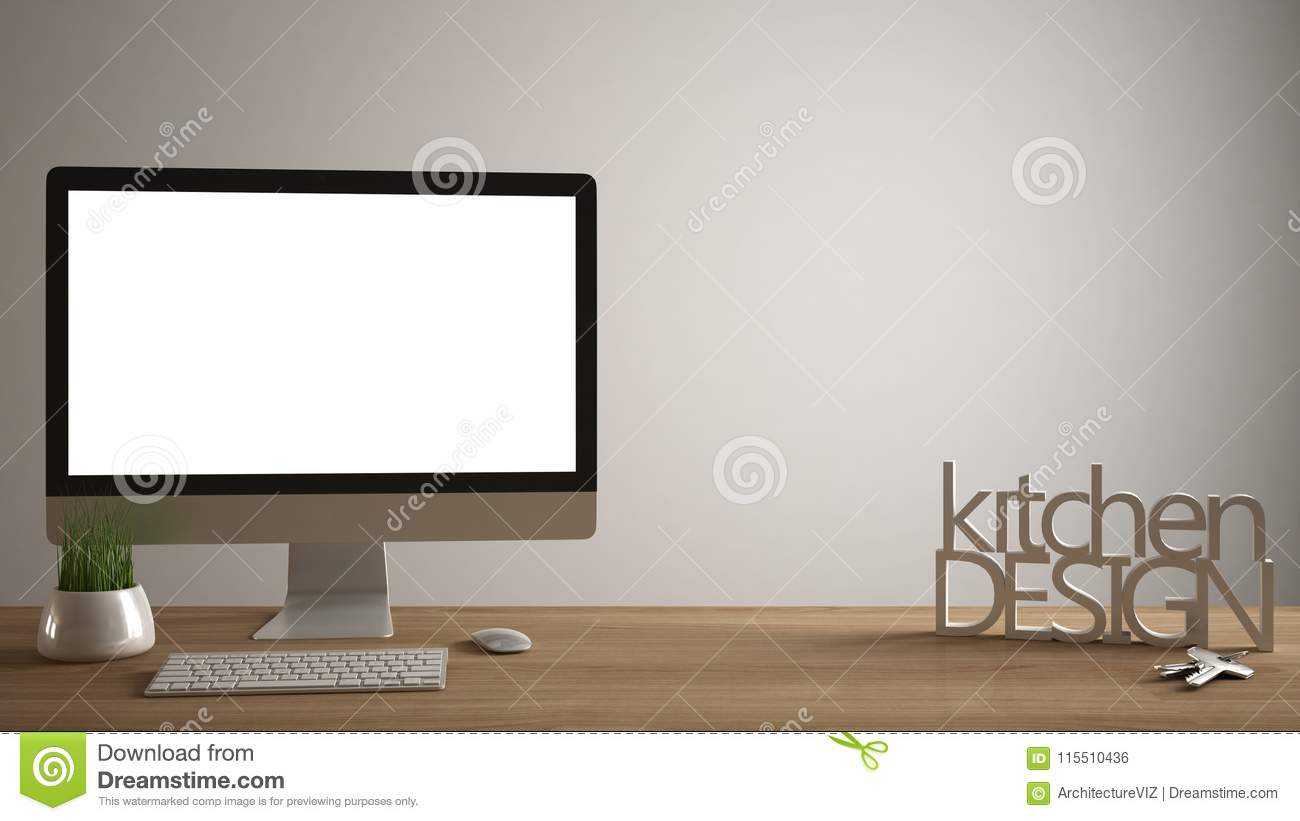 Desktop Mockup, Template, Computer On Wooden Work Desk With In Making Words Template