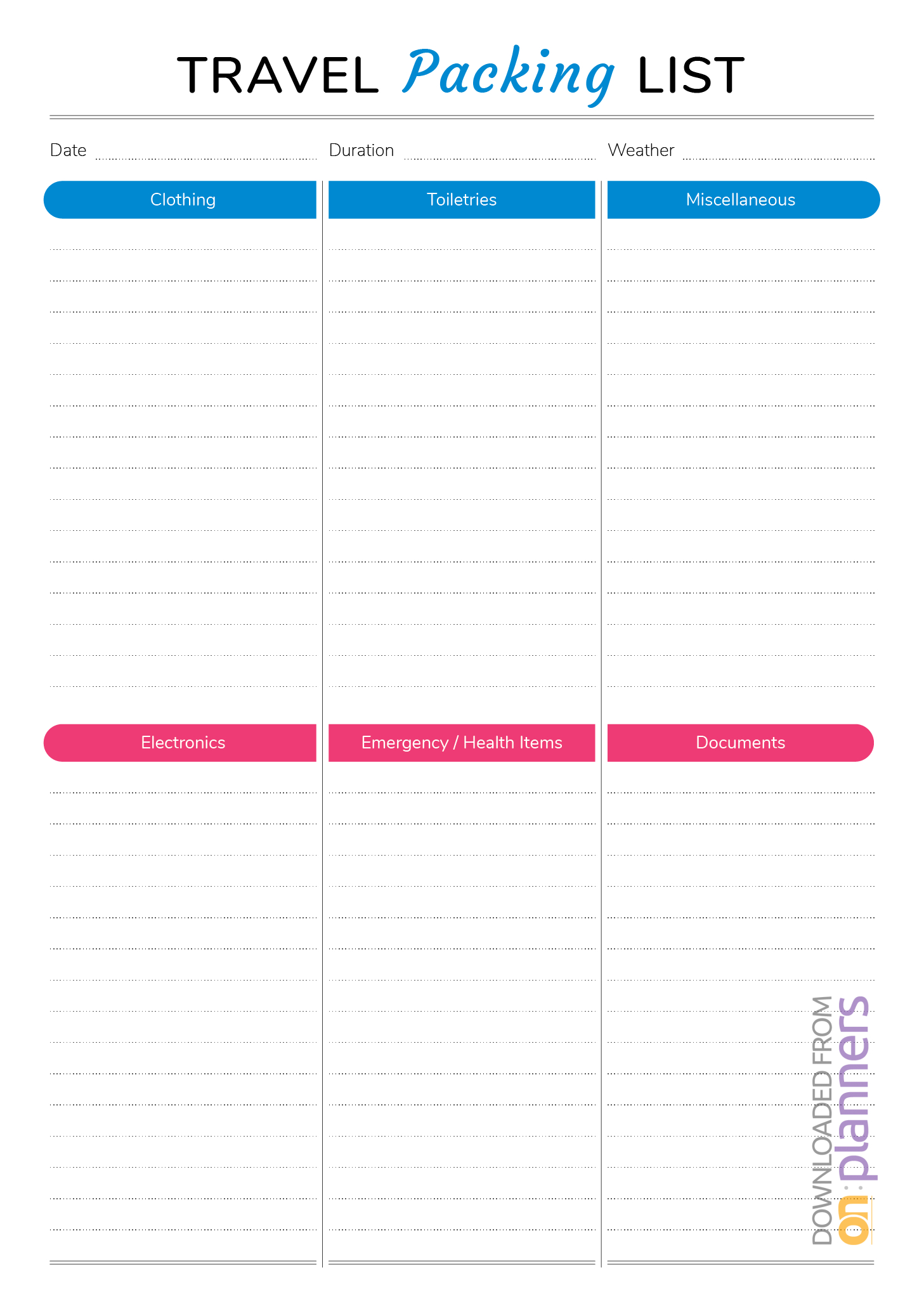 Download Printable Travel Packing List Pdf Inside Blank Packing List Template