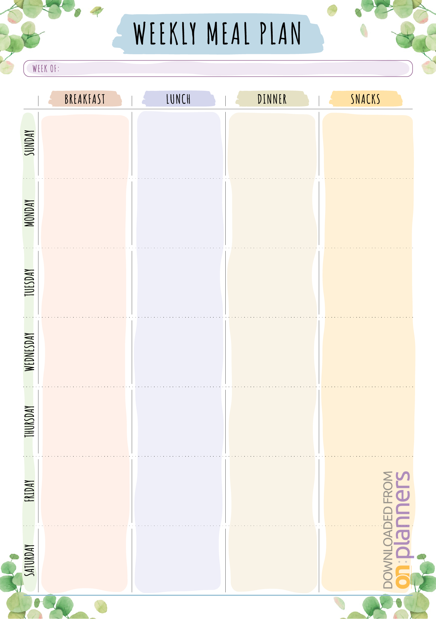 Download Printable Weekly Meal Plan – Floral Style Pdf Within Blank Meal Plan Template