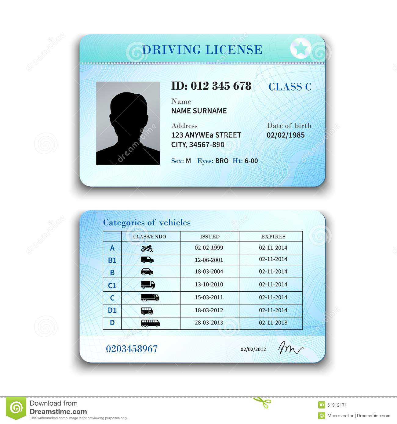 Driver License Illustration Stock Vector - Illustration Of Inside Blank Drivers License Template