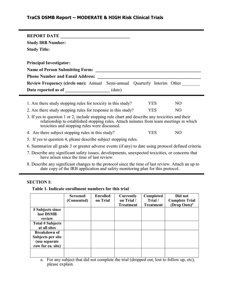 Dsmb Report Form Template In Trial Report Template