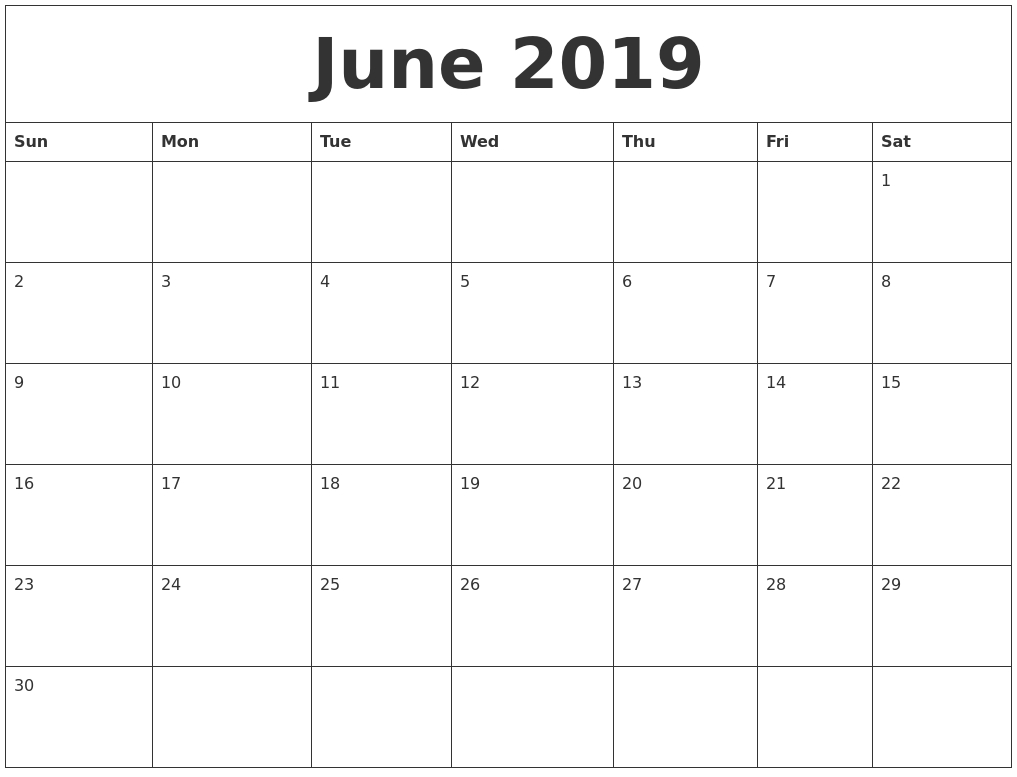 Editable June 2019 Calendar In Pdf, Word, And Excel Inside Blank Activity Calendar Template