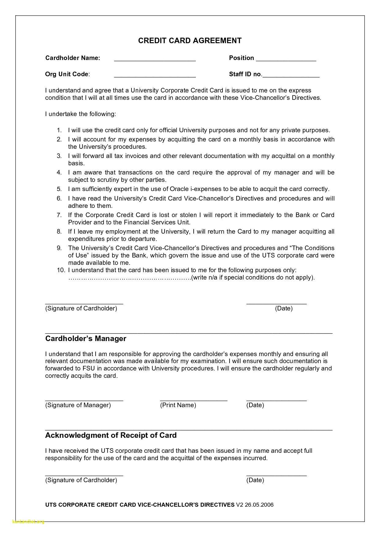 Employee Credit Card Agreement | Business Template Inside Acquittal Report Template