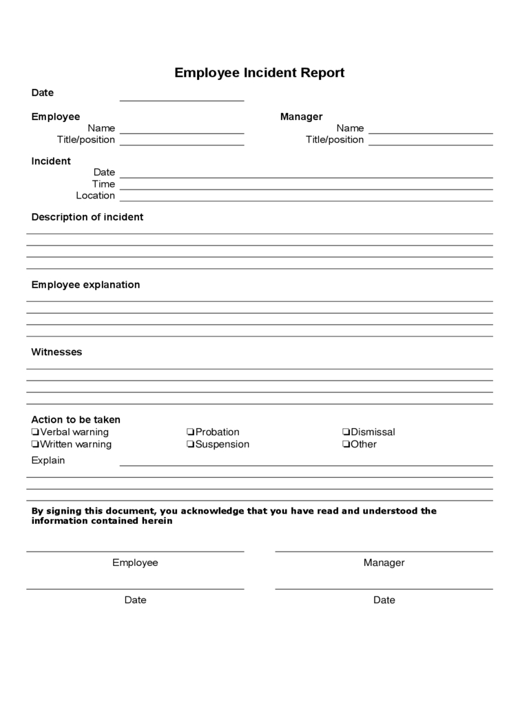 Employee Incident Report – 4 Free Templates In Pdf, Word Intended For Employee Incident Report Templates