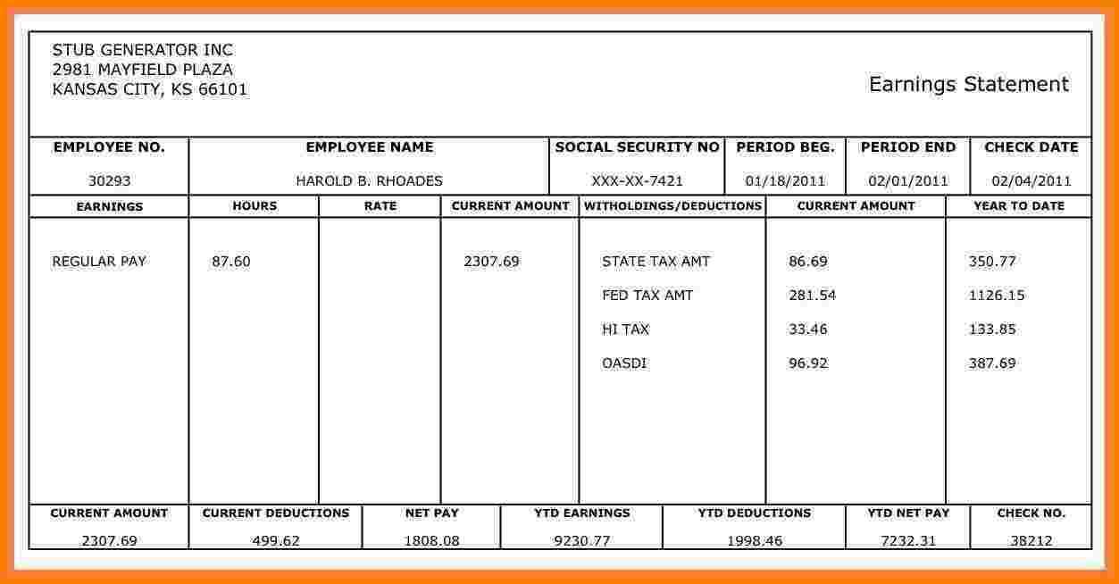 Employee Pay Stub Template Awesome Professional Employee Pay Throughout Pay Stub Template Word Document