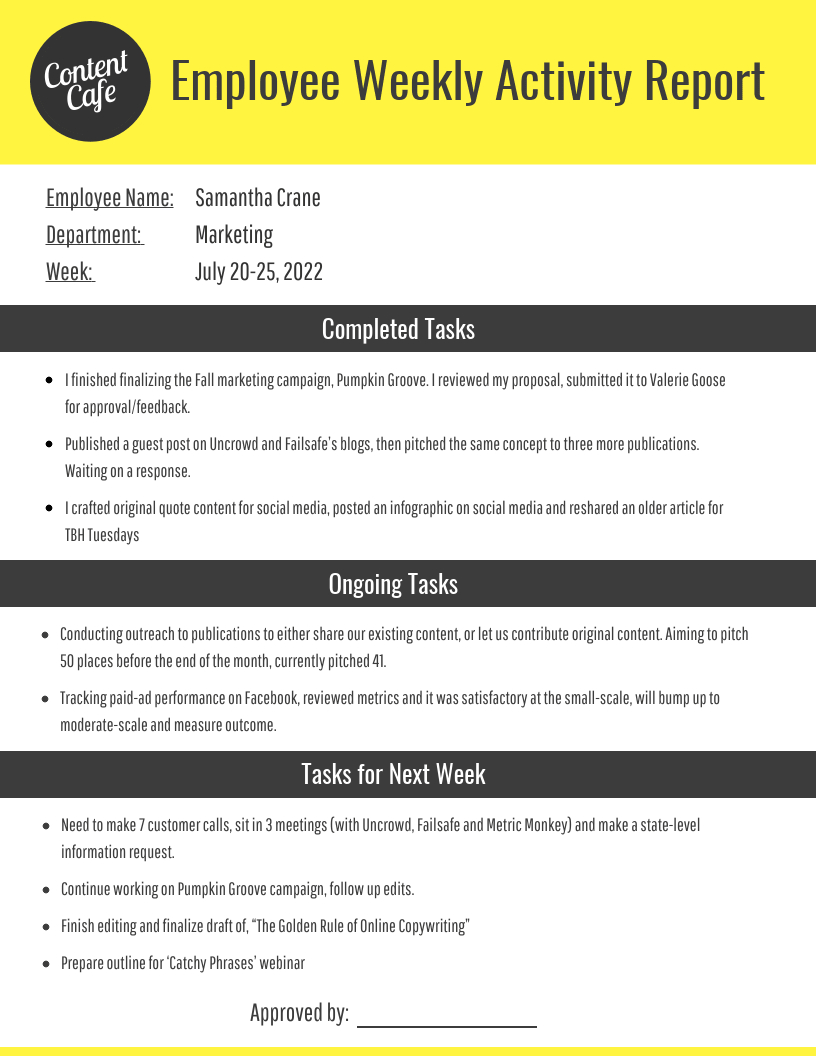 Employee Weekly Report Pertaining To Weekly Activity Report Template