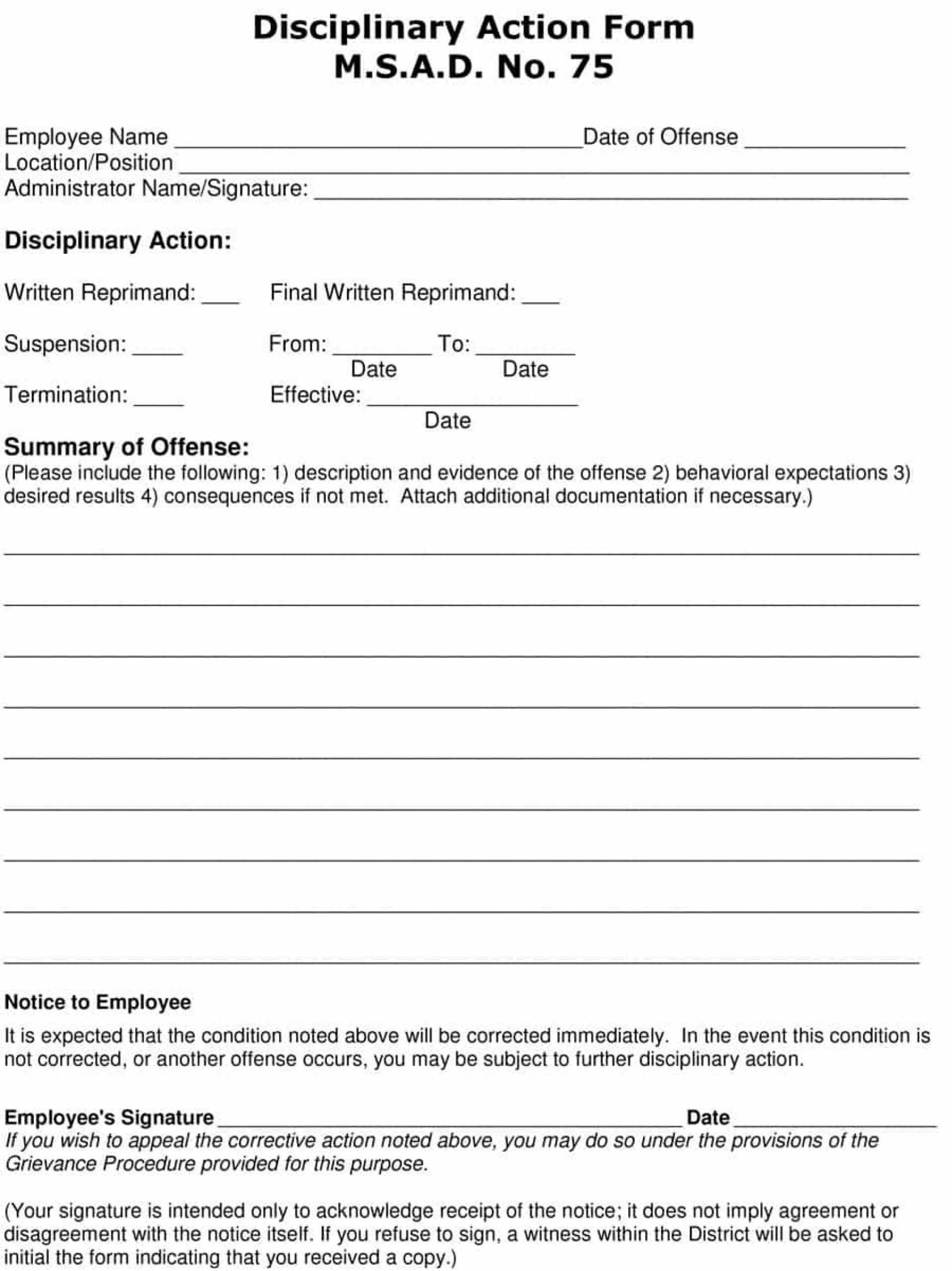 Employee Write Up Form Free Printable Disciplinary Forms In Book Report Template In Spanish