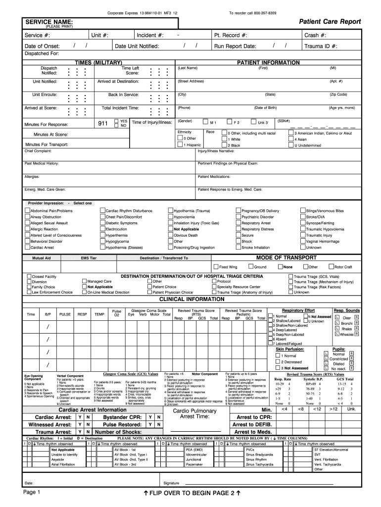 Ems Report Sheet Pdf – Fill Online, Printable, Fillable Regarding Patient Care Report Template