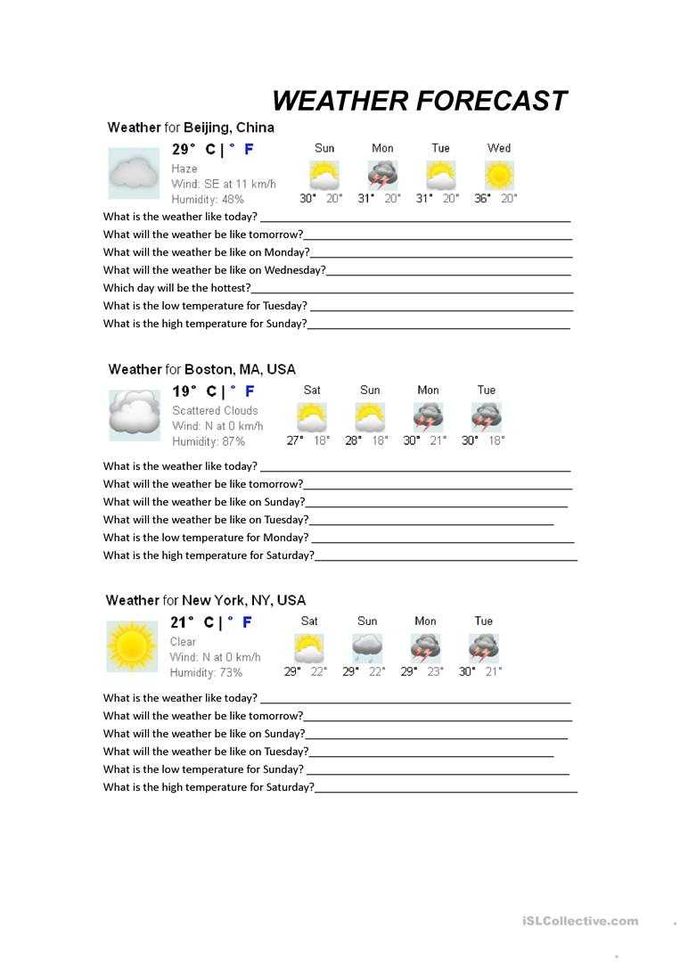 English Esl Forecast Worksheets – Most Downloaded (23 Results) Throughout Kids Weather Report Template