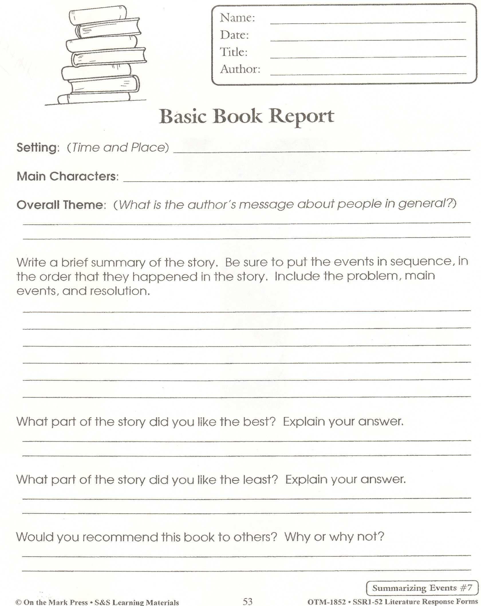 English Worksheets Book Report Template Fiction Pdf Non In Book Report Template 4Th Grade
