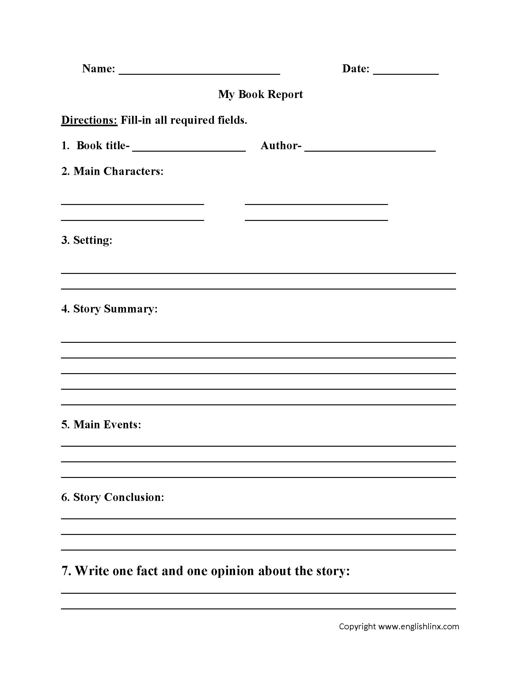 Englishlinx | Book Report Worksheets Throughout Book Report Template 4Th Grade