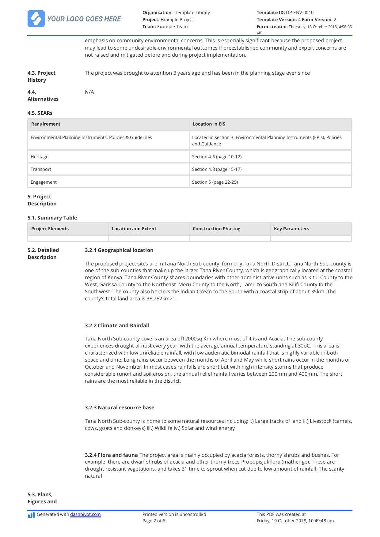 Environmental Impact Statement Example (Free And Customisable) Inside Environmental Impact Report Template