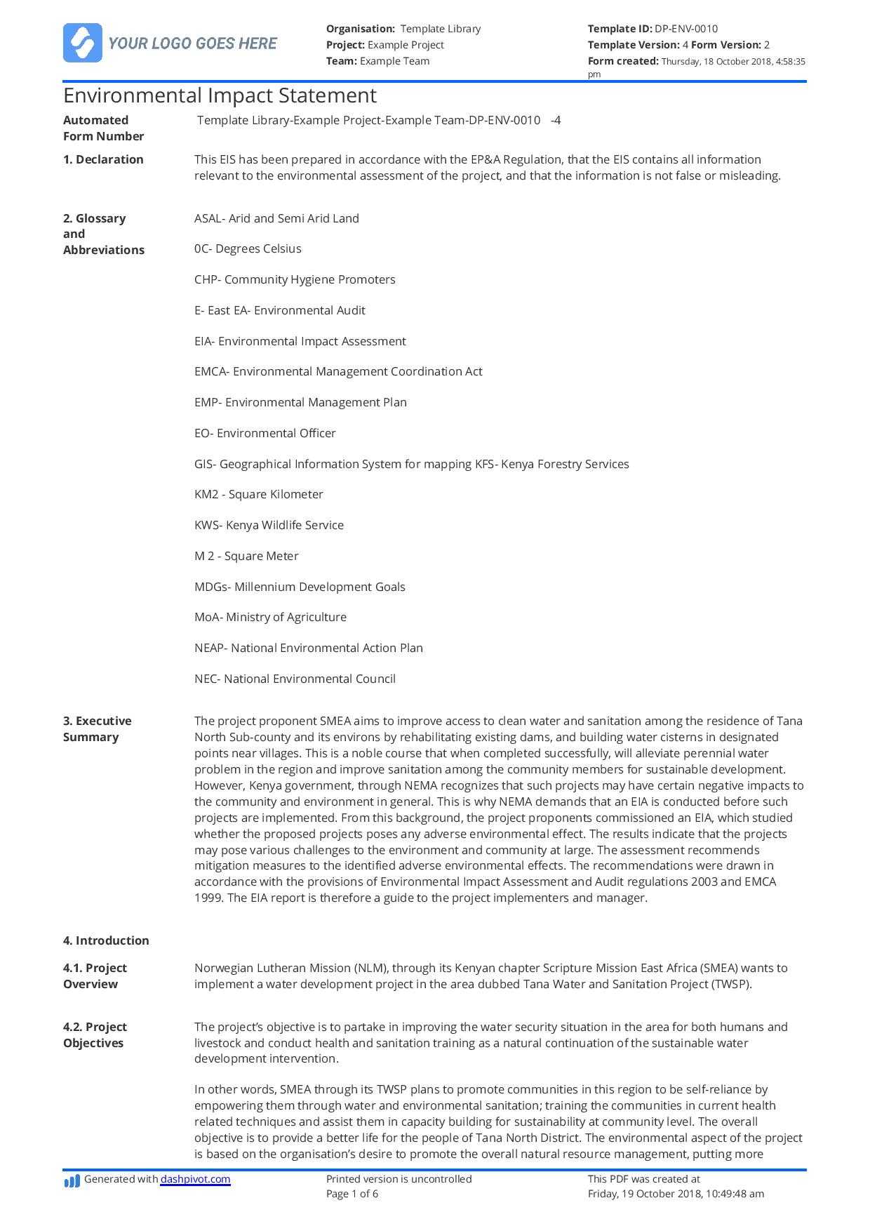 Environmental Impact Statement Example (Free And Customisable) Within Environmental Impact Report Template