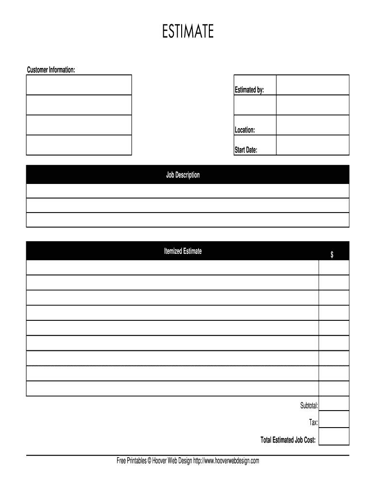 Estimate Form Template - Horizonconsulting.co In Blank Estimate Form Template