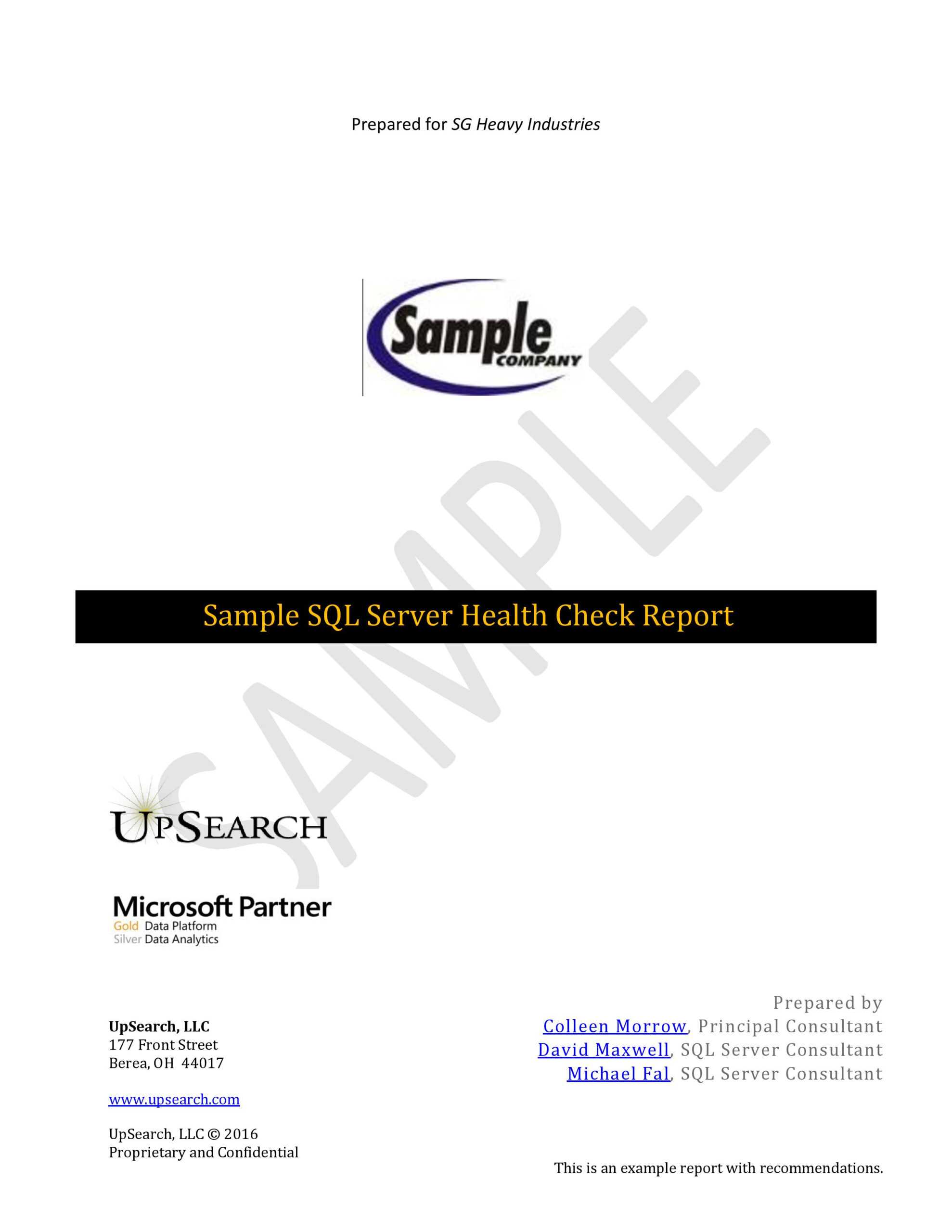 Example Health Check Title Page Page 001 | Upsearch Within Sql Server Health Check Report Template