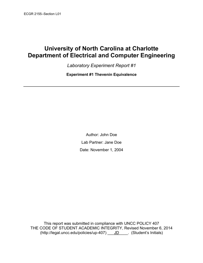 Example Lab Report – Electrical And Computer Engineering At Unc With Regard To Engineering Lab Report Template
