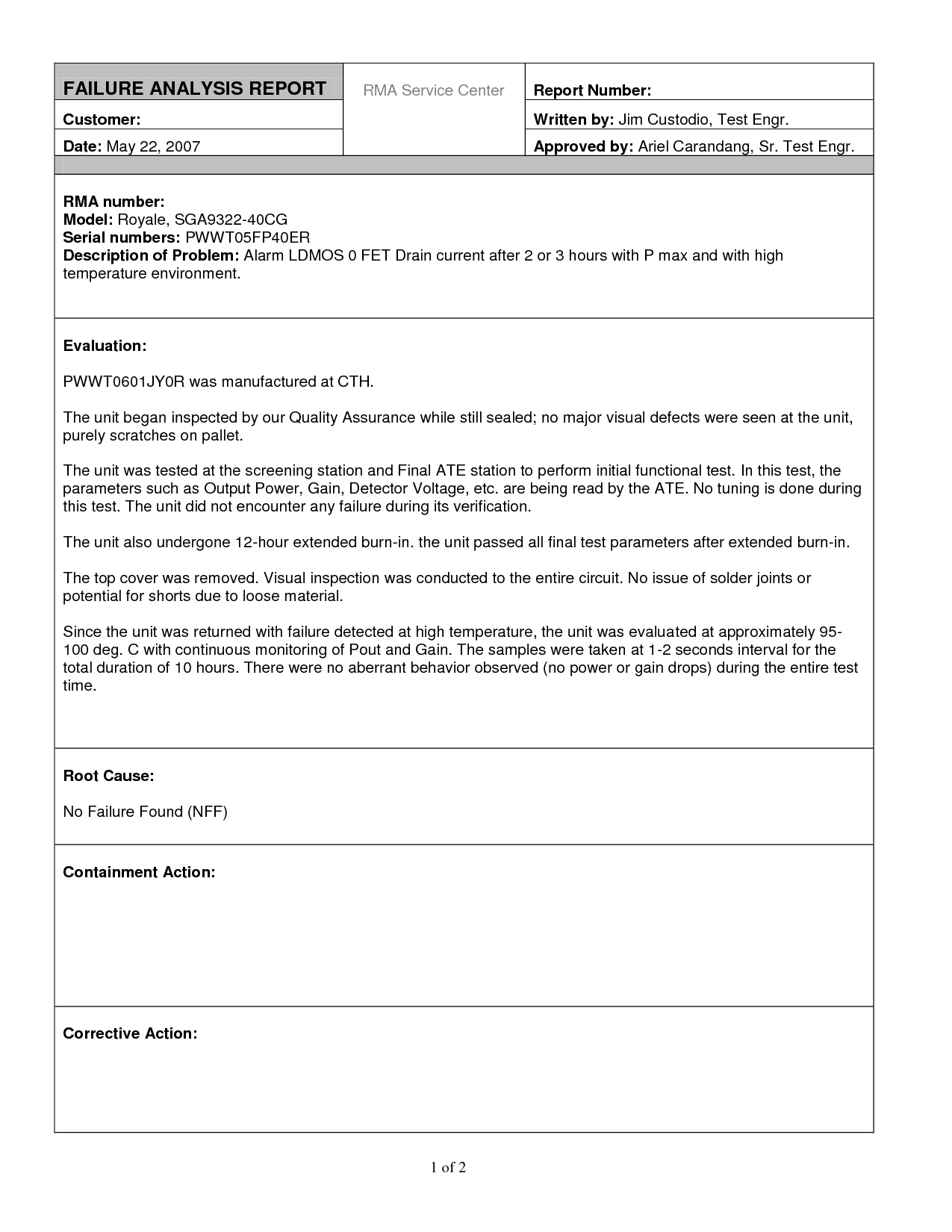 Excellent Failure Analysis Report Writtenjimcustodio34 Within Failure Analysis Report Template