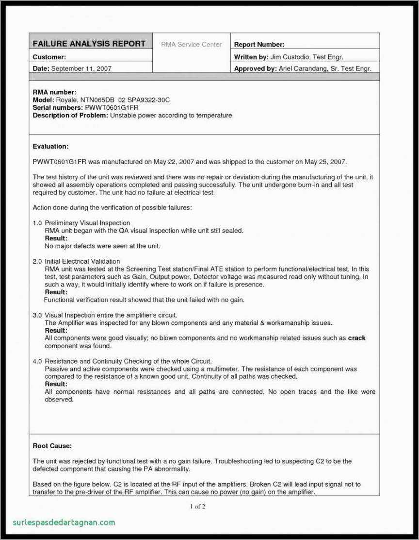 Failure Analysis Report Template In Rma Report Template
