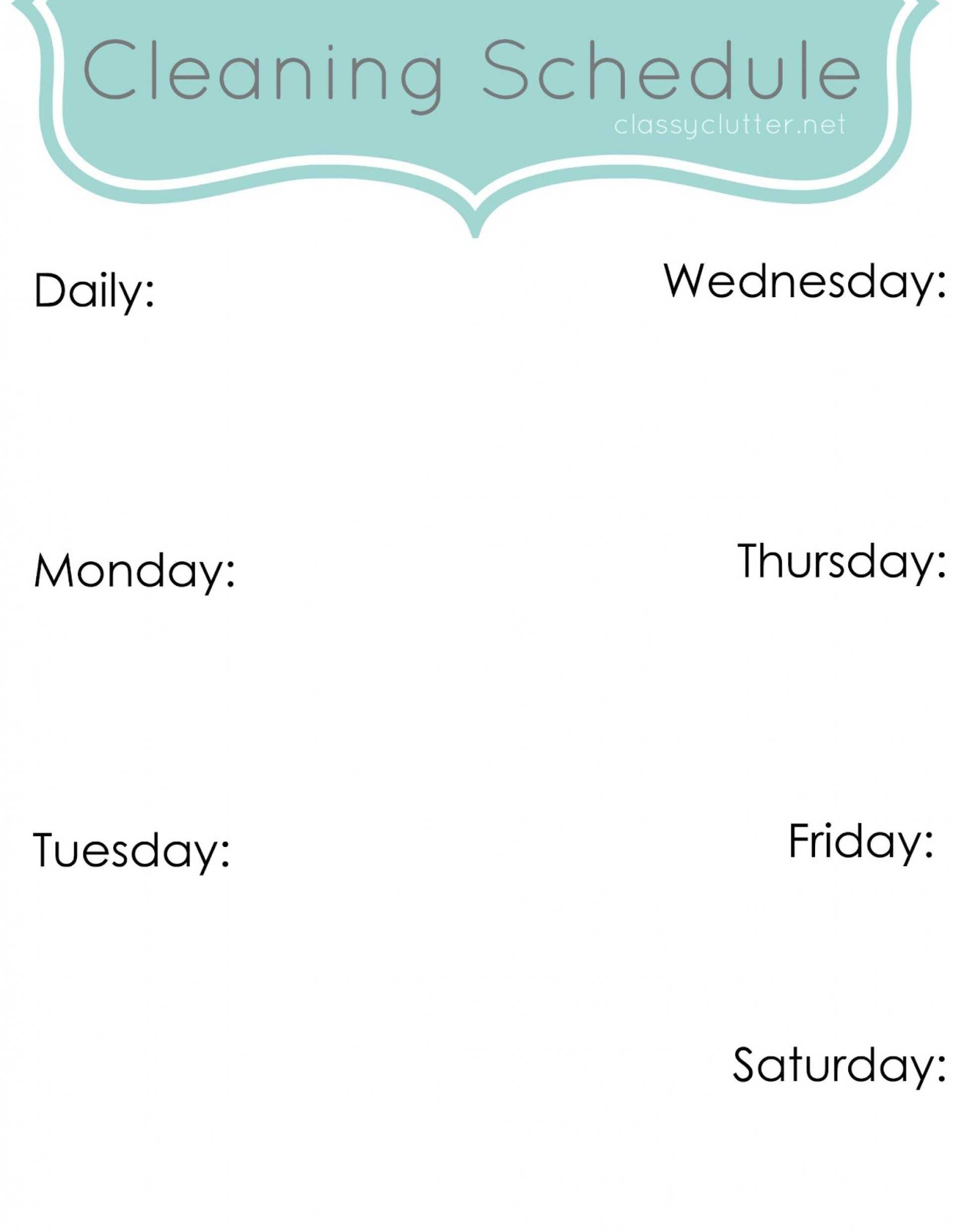 Fascinating Weekly Cleaning Schedule Template Ideas Example Pertaining To Blank Cleaning Schedule Template