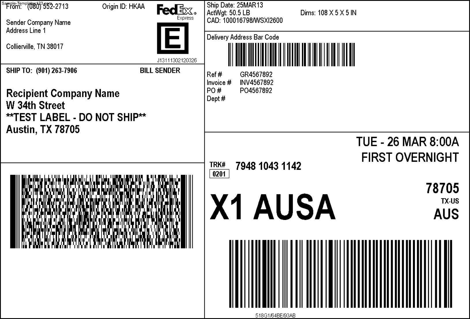 Fedex Shipping Label - Sample Templates - Sample Templates In Fedex Label Template Word