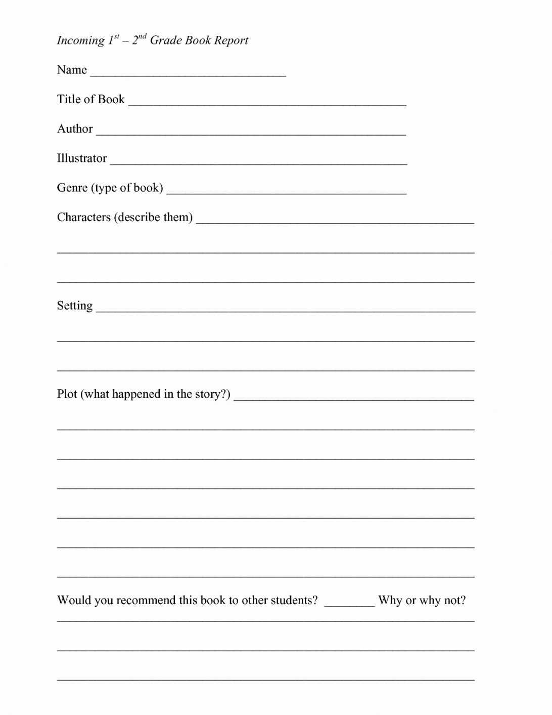Fiction Book Report Template 6Th Grade For 7Th Graders Pdf Intended For Book Report Template High School