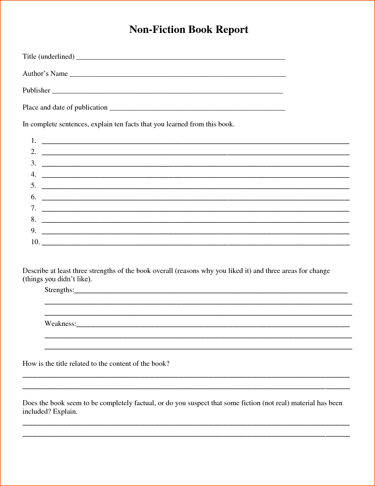 Fiction Book Report Template 6Th Grade For 7Th Graders Pdf Pertaining To Nonfiction Book Report Template