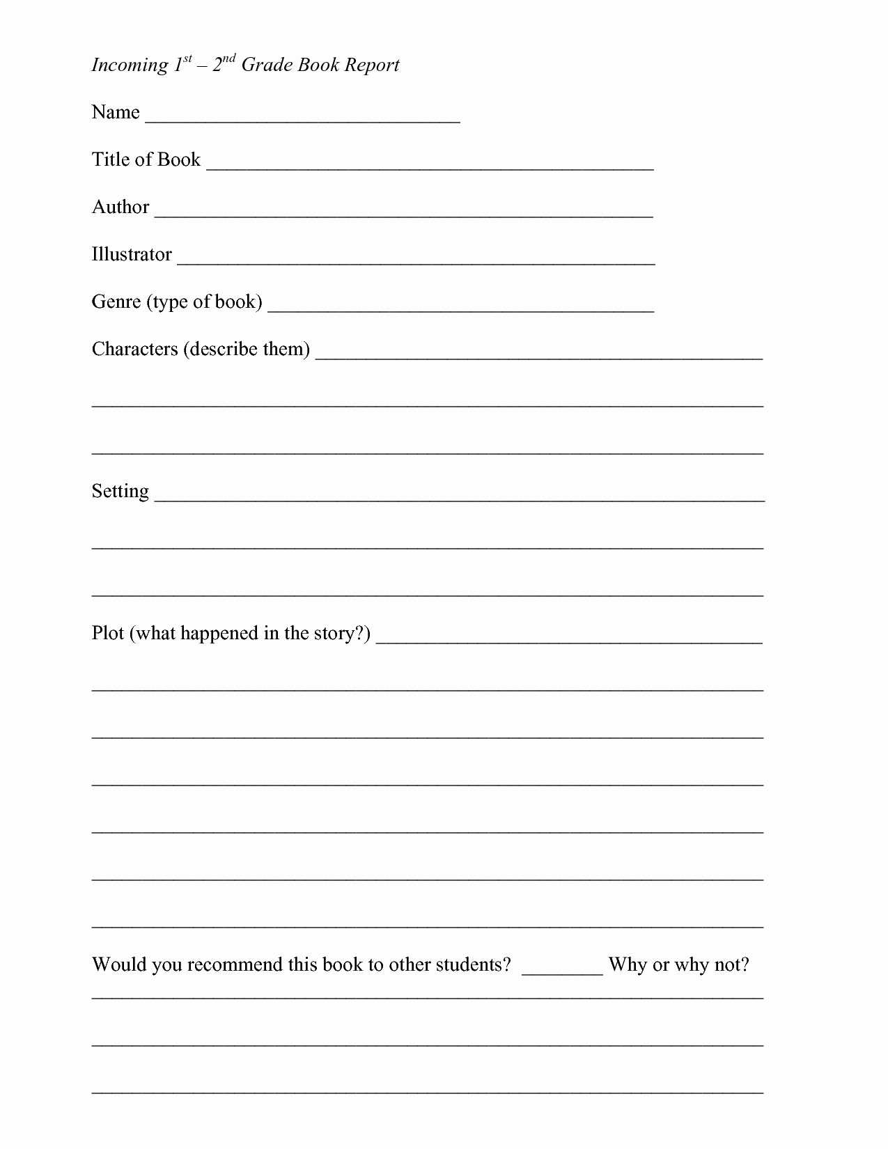 Fiction Book Report Template 6Th Grade For 7Th Graders Pdf Throughout 2Nd Grade Book Report Template