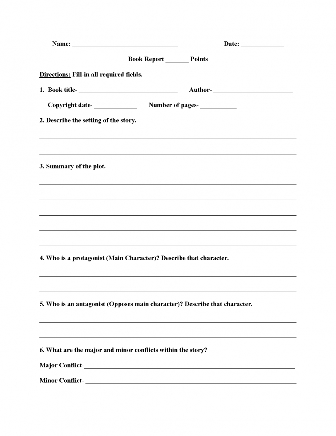 Fiction Book Report Template 6Th Grade For 7Th Graders Pdf Within Second Grade Book Report Template
