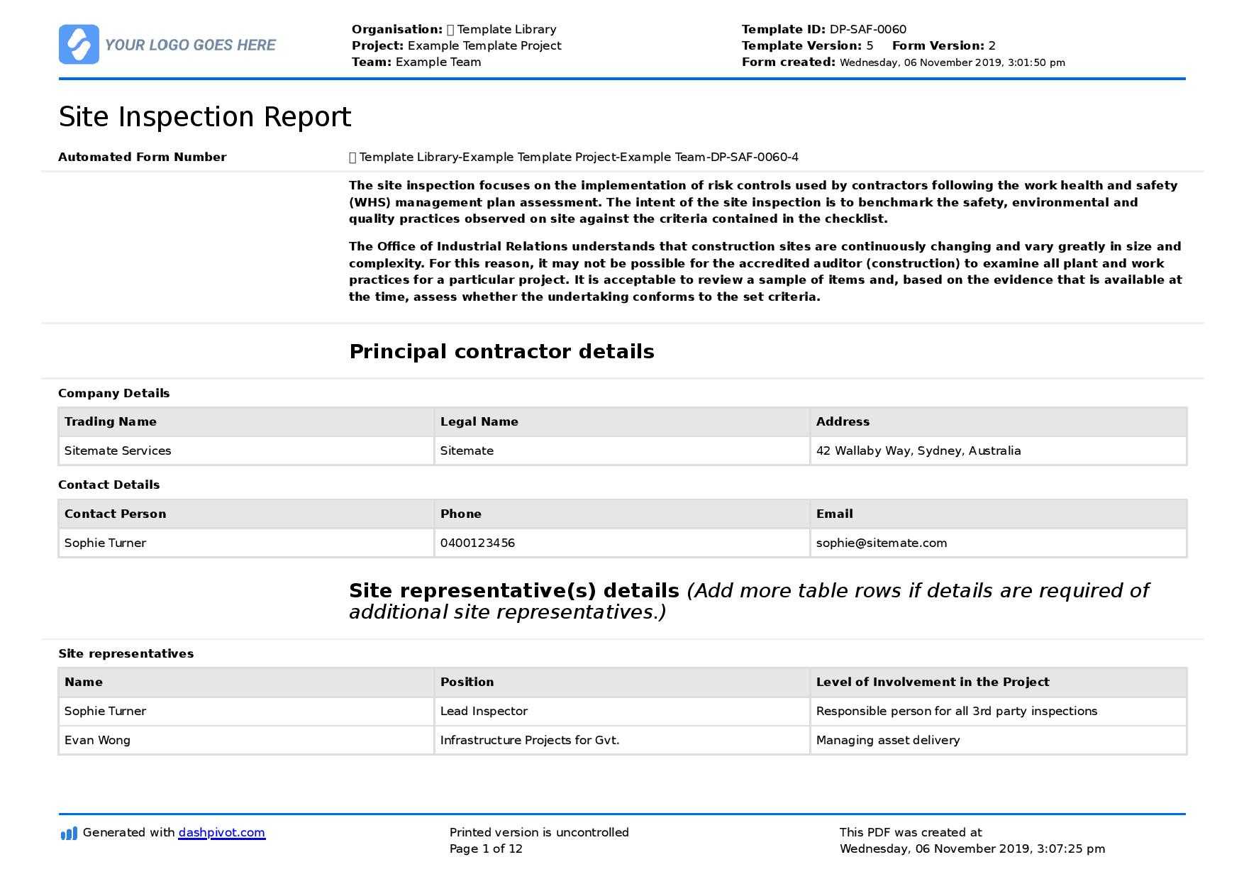 Field Inspection Report Template (Free To Use And Better For With Regard To Field Report Template